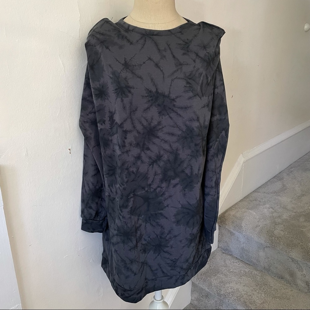 Nasty Gal Tie Dye Statement Shoulder Pad long Sleeve Charcoal Sweatshirt Dress 0